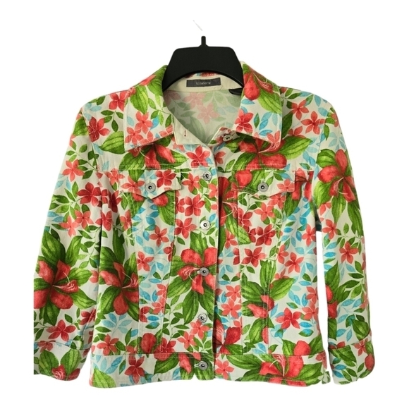 Liz Claiborne Trucker Jean Jacket Womens Sz MP Stretch 3/4 Sleeve Demin - Picture 1 of 13